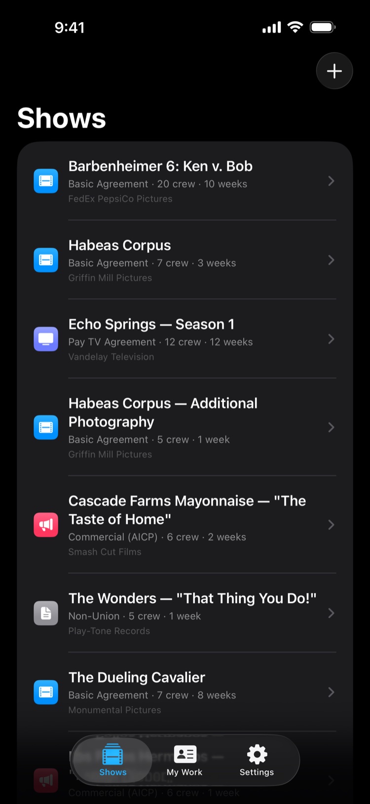 TimeCardRobot production setup — contract type, payroll company, and work location on iPhone